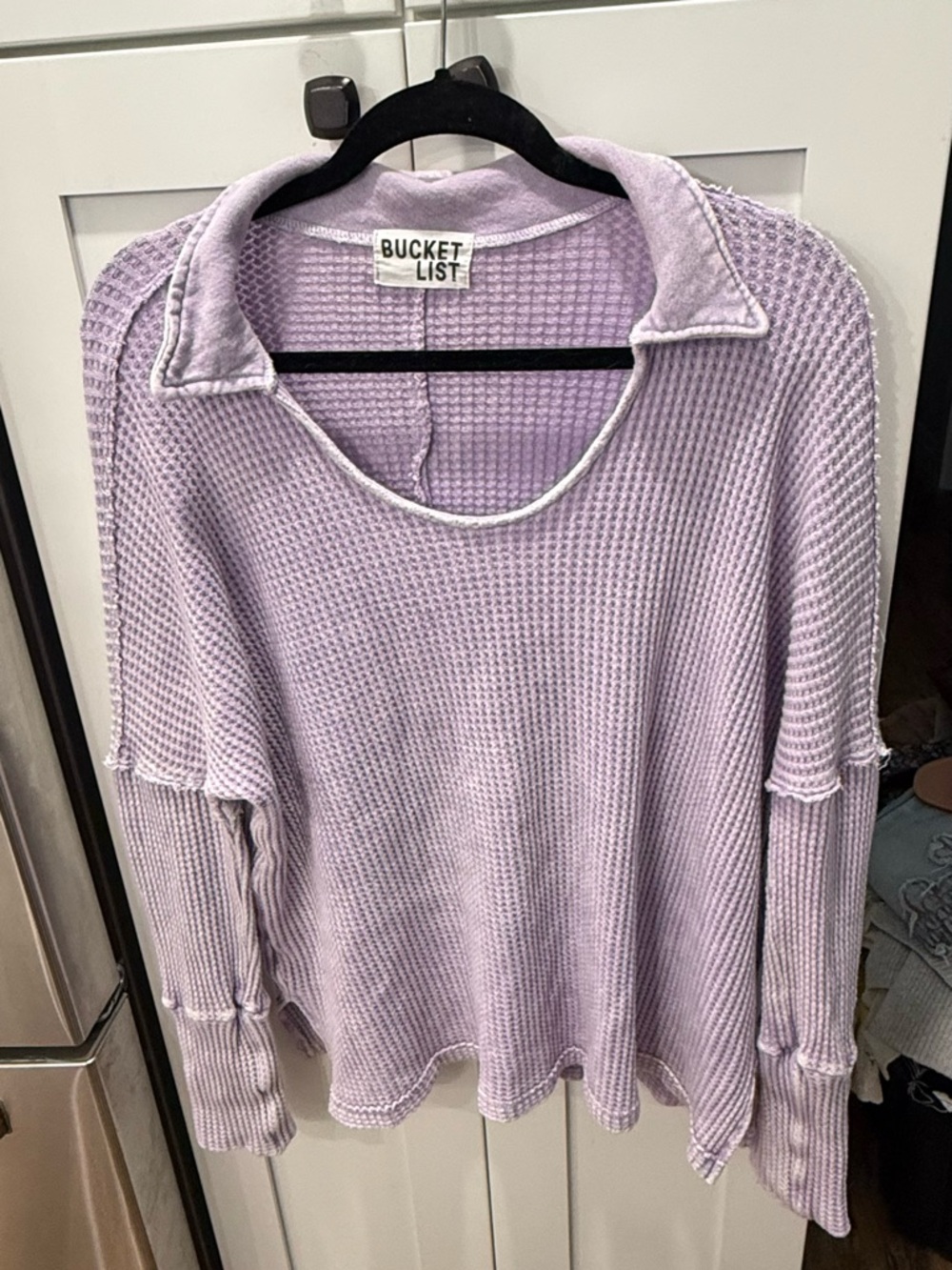 BUCKETLIST Lilac Waffle-Knit Collared Long Sleeve Top